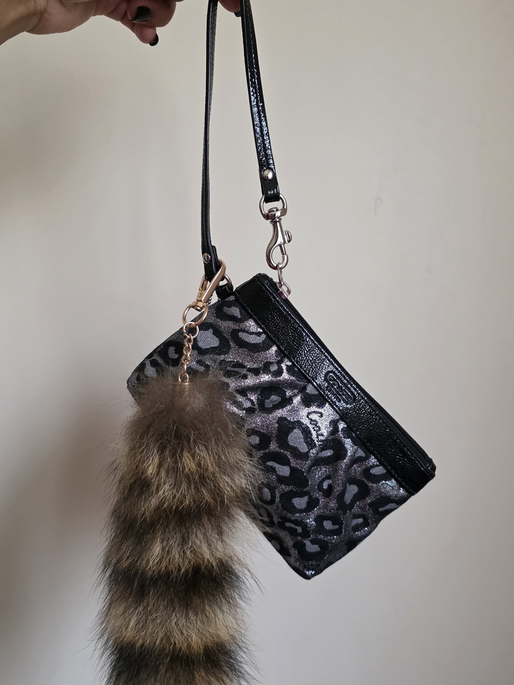 Coach Black and Silver Leopard Print Wristlet